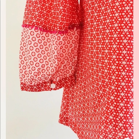 Boden | Gauzy Tie Neck Top Womens Size 6 Red Pullover Boho Star Print Blouse - Picture 10 of 12